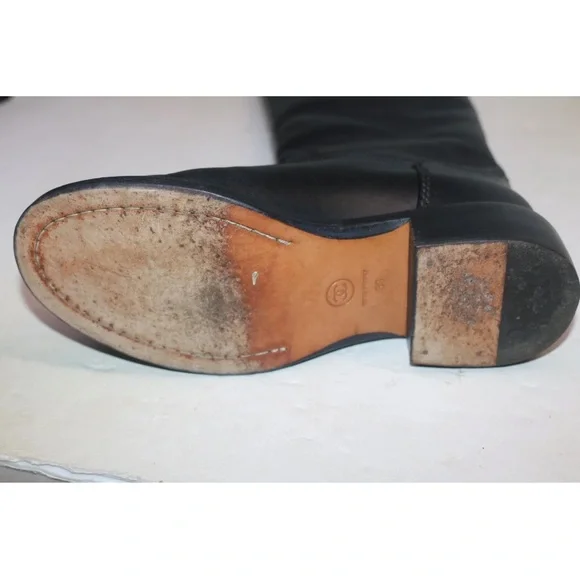 CHANEL Black Over the Knee Leather Boots - Picture 6 of 7